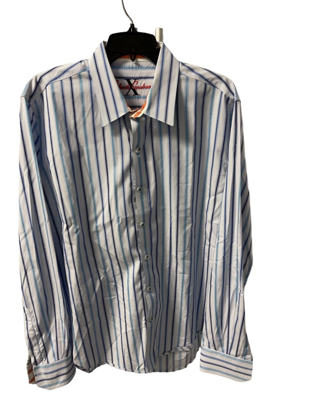 Robert Graham Tailored Fit Flip Cuff  Blue Stripe Men's Dress Shirt NWOT Sz XL